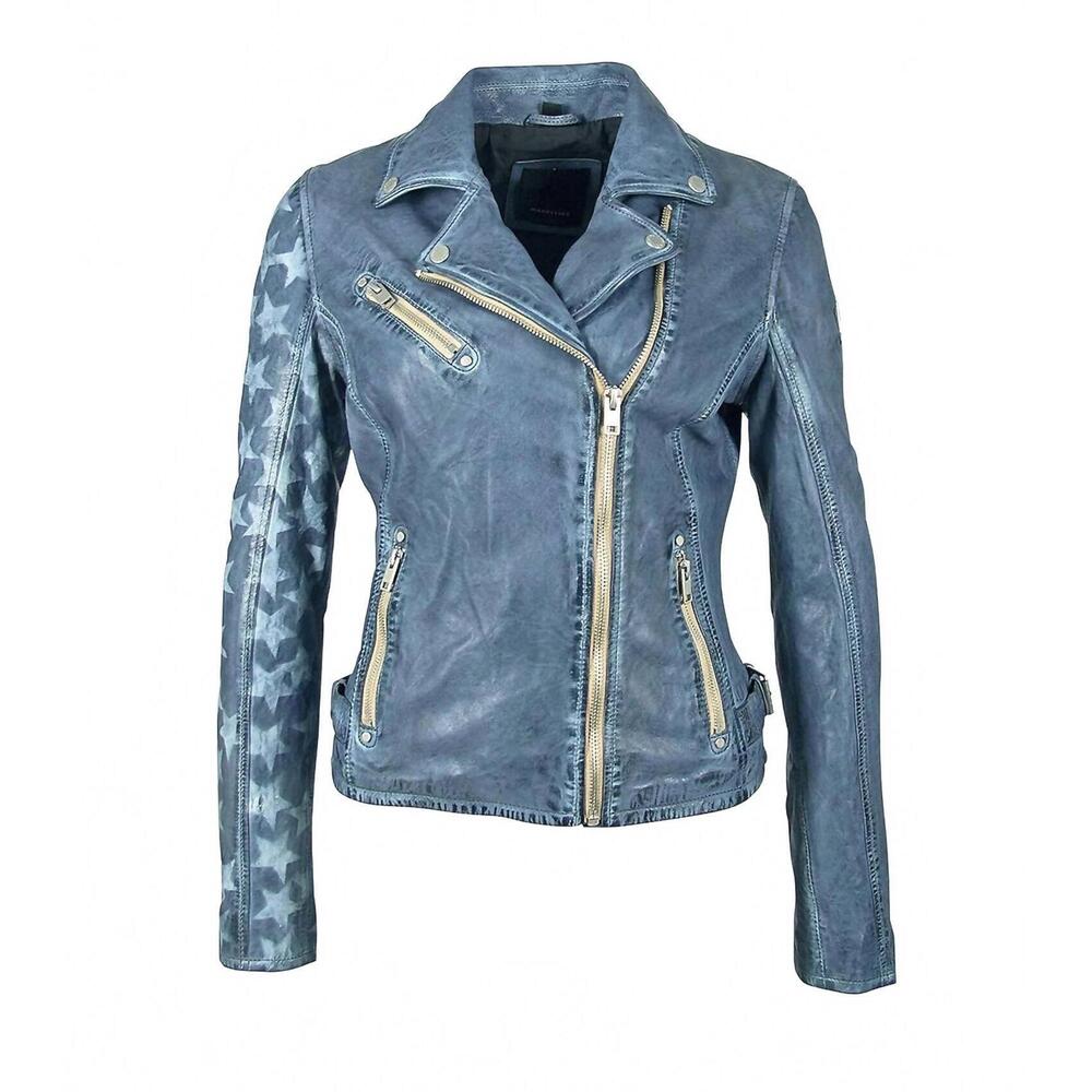 NEW MAURITIUS women's sofia star rf leather jacket in sky blue